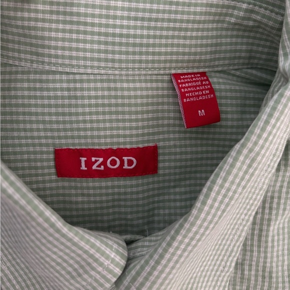 IZOD Green Check Long Sleeve Casual Button Down Mens Size Medium Cotton - Picture 3 of 5
